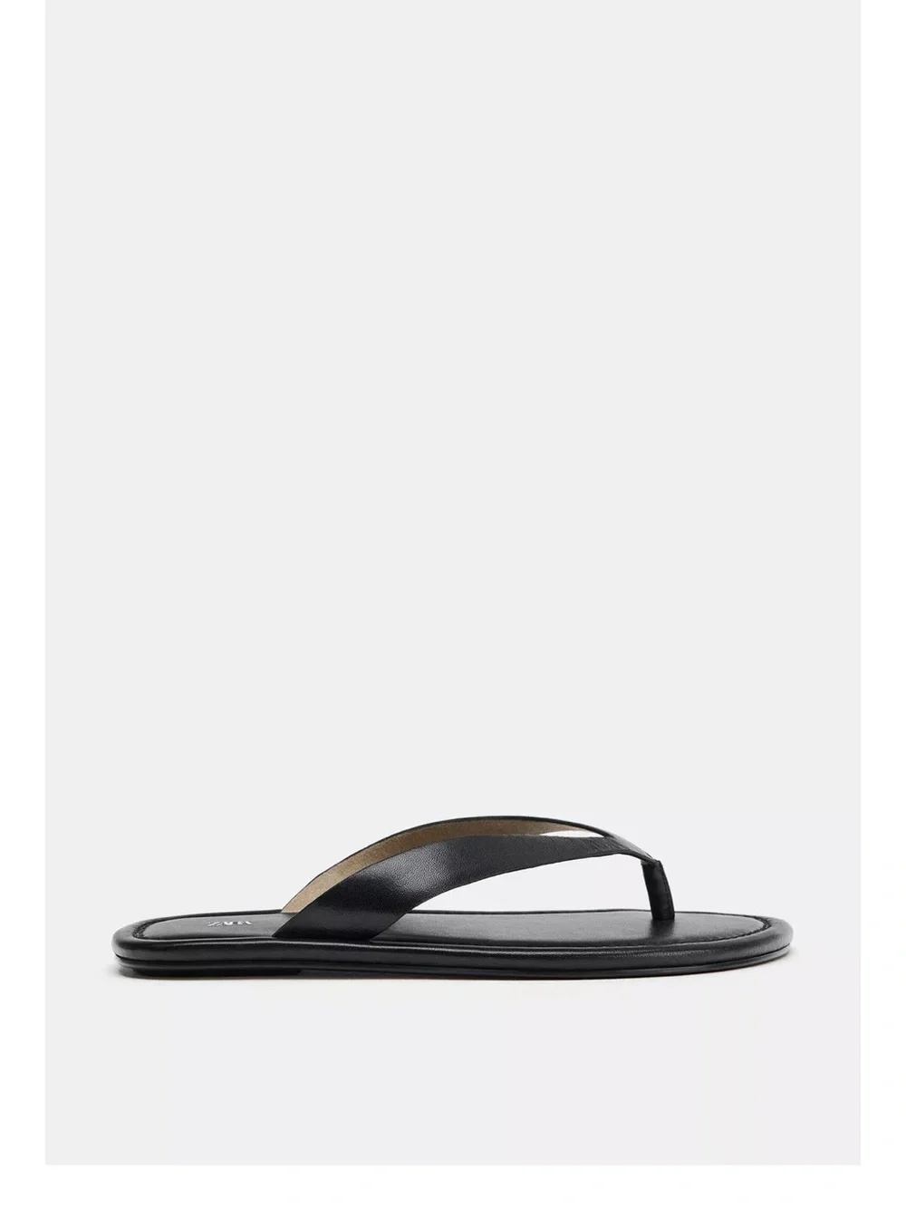 Zara Black Leather Flip Flop Sandals